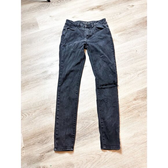 American Eagle Black Hi-Rise Jegging Womens 4 Regular Distressed - Picture 1 of 14